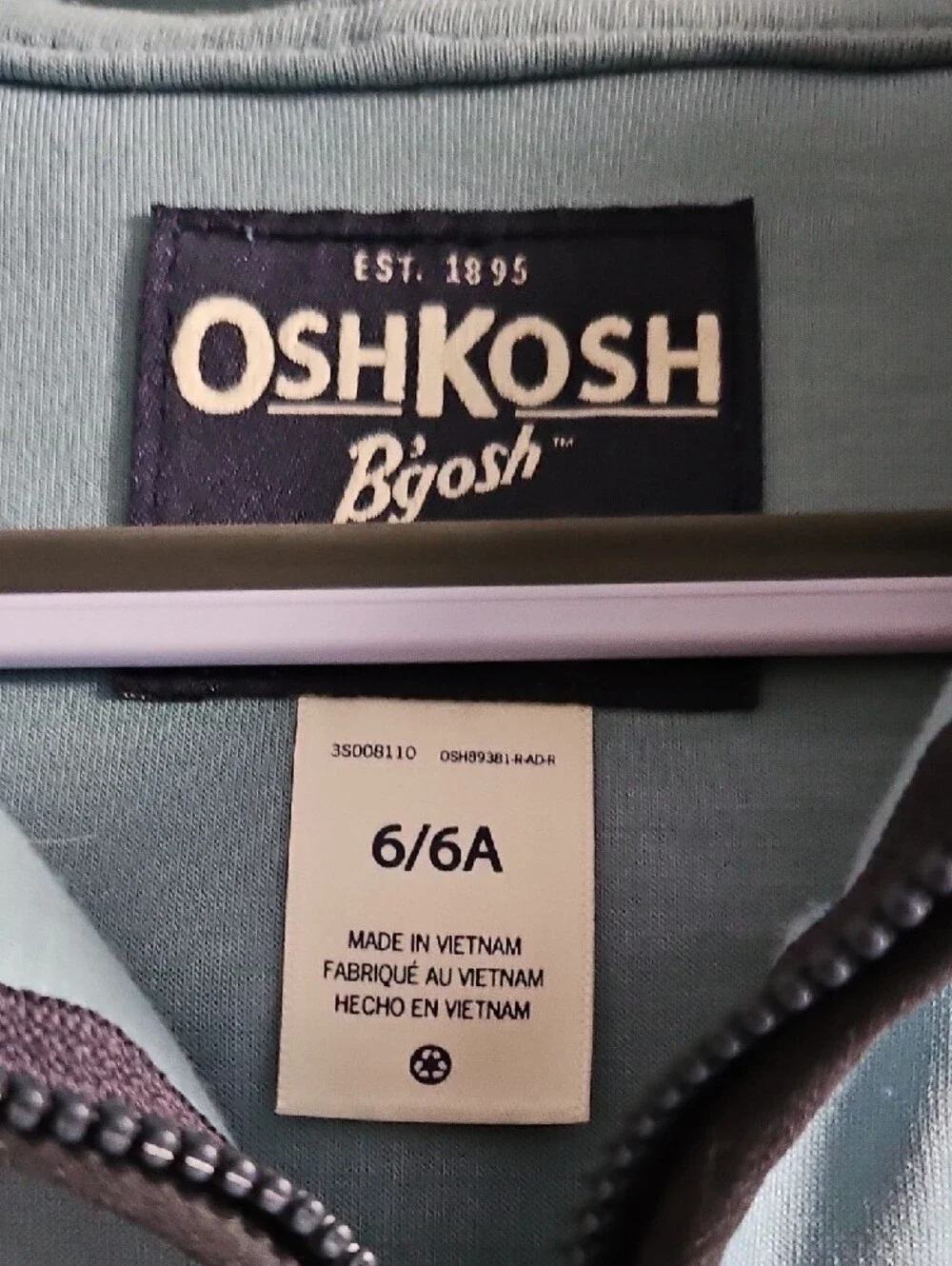 Oshkosh Stretch Tech Zip-Up Hooded Light Jacket - Teal Size 6
